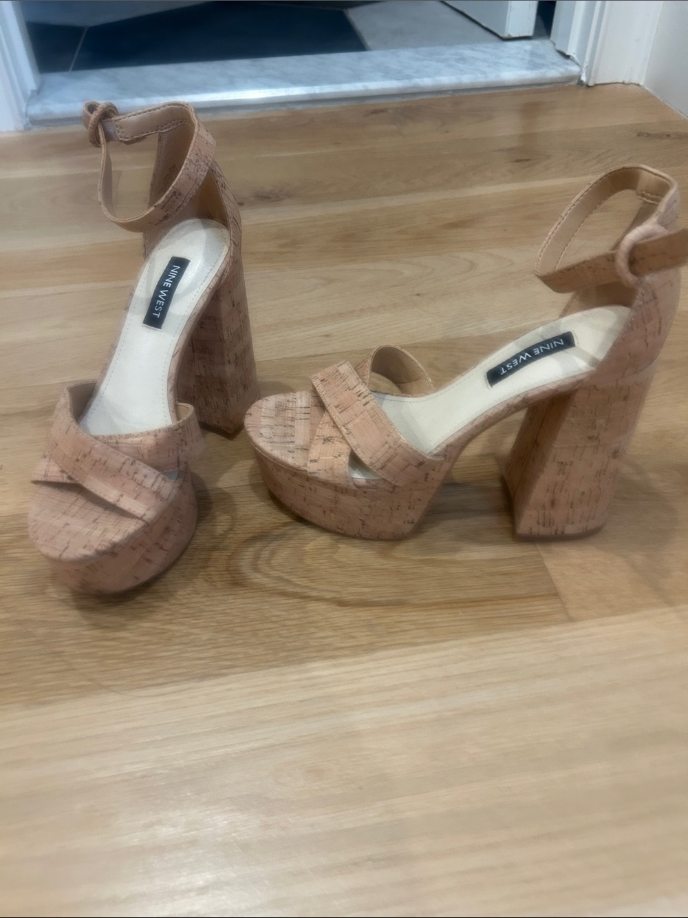 Nine West Cork Platform Ankle-Strap Heels in Tan